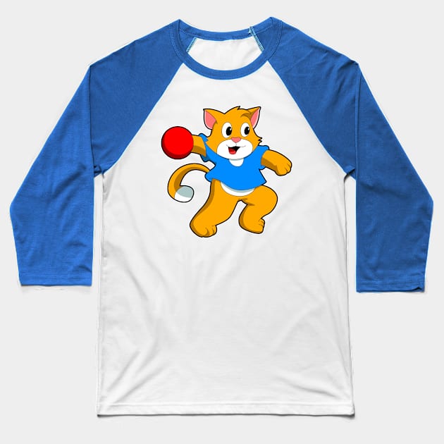 Cat as Handball player with handball Baseball T-Shirt by Markus Schnabel